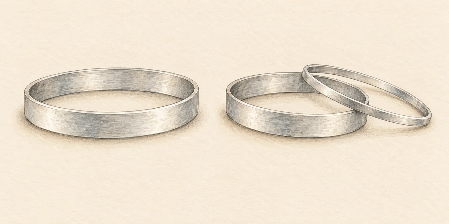 Painted wrist-piece studies compare one bangle with a separate two-piece arrangement.