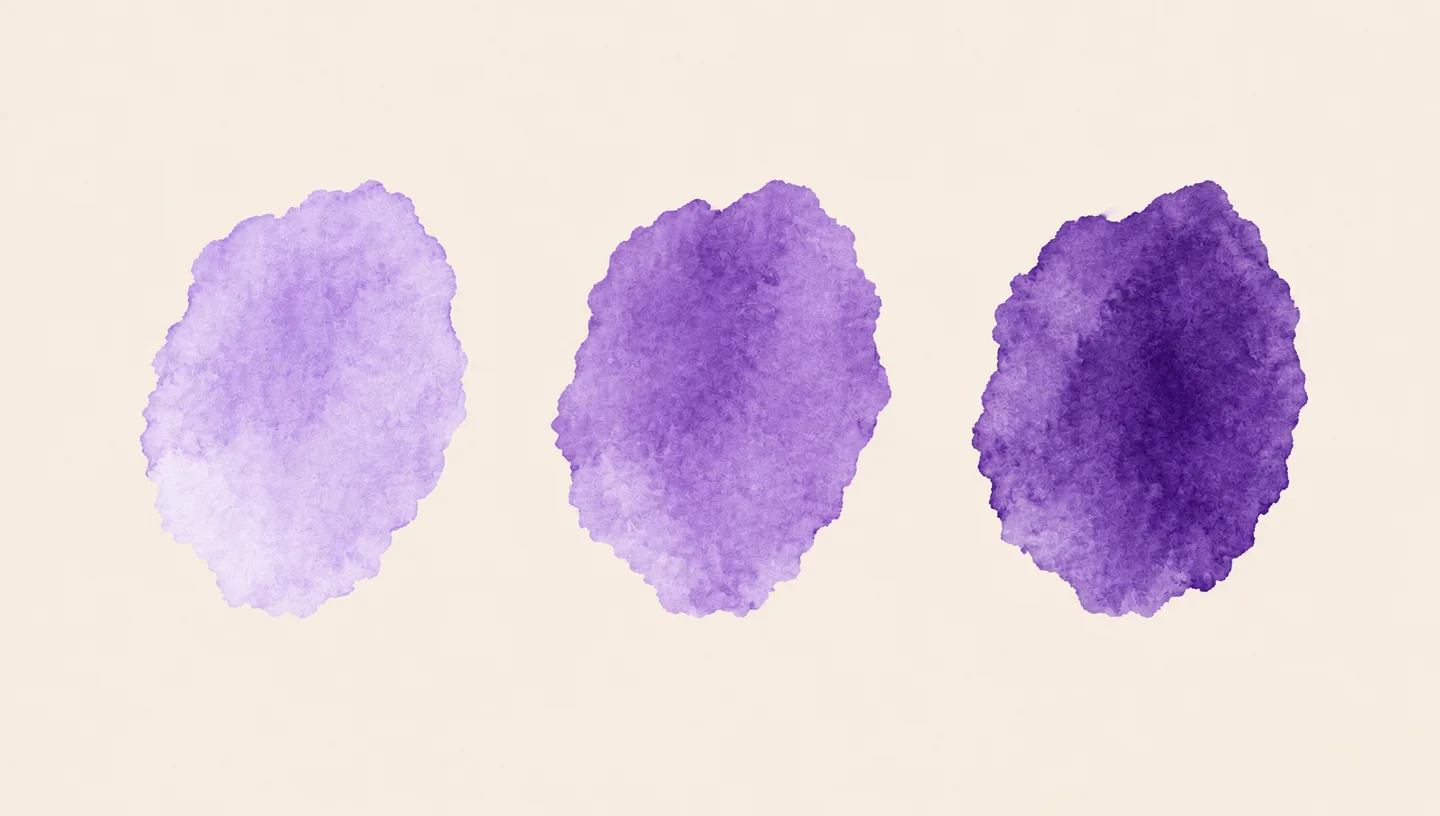 Watercolor violet samples from pale to dark.