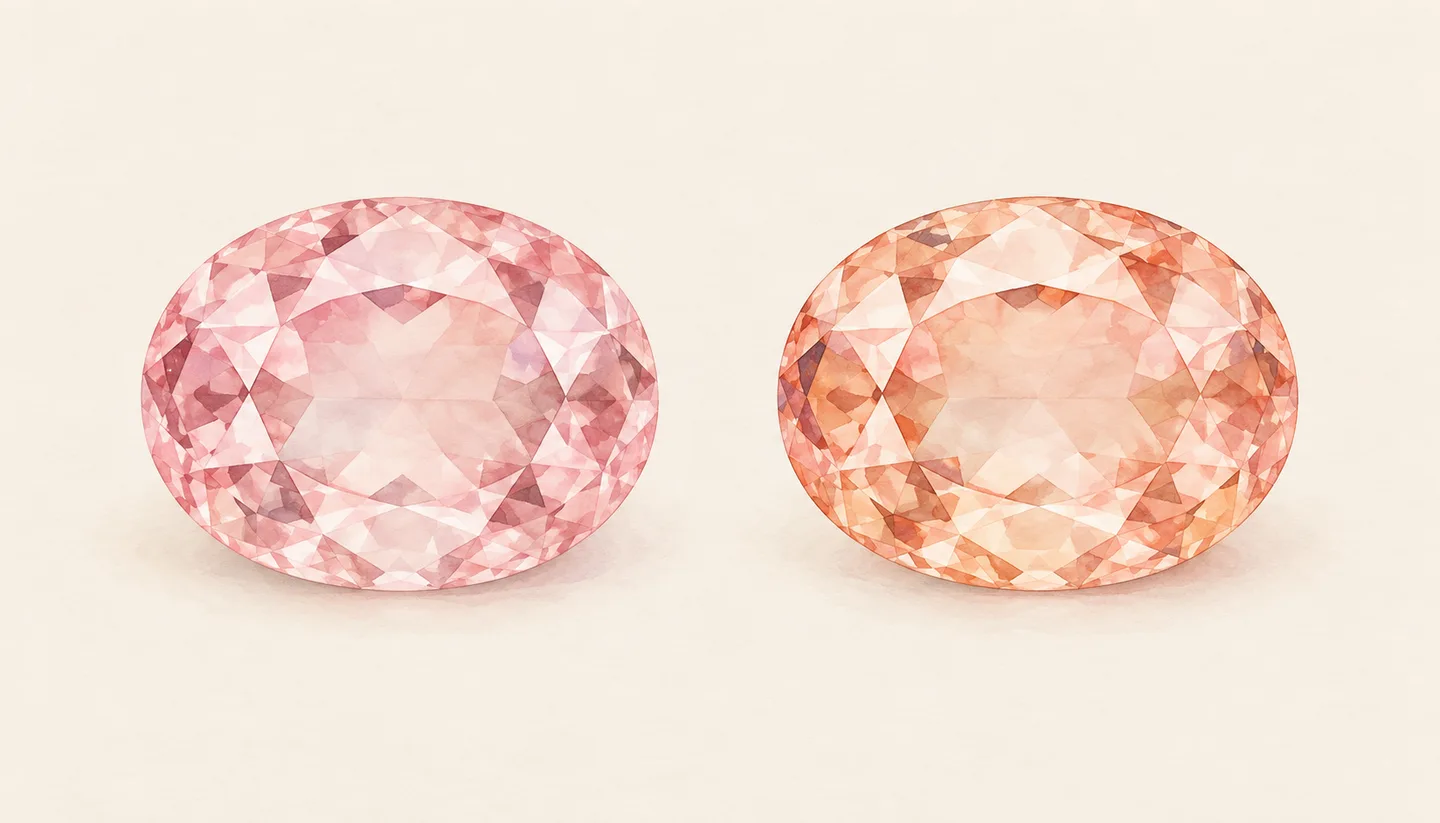 Two illustrated oval faceted stones in pale pink and peach-salmon.