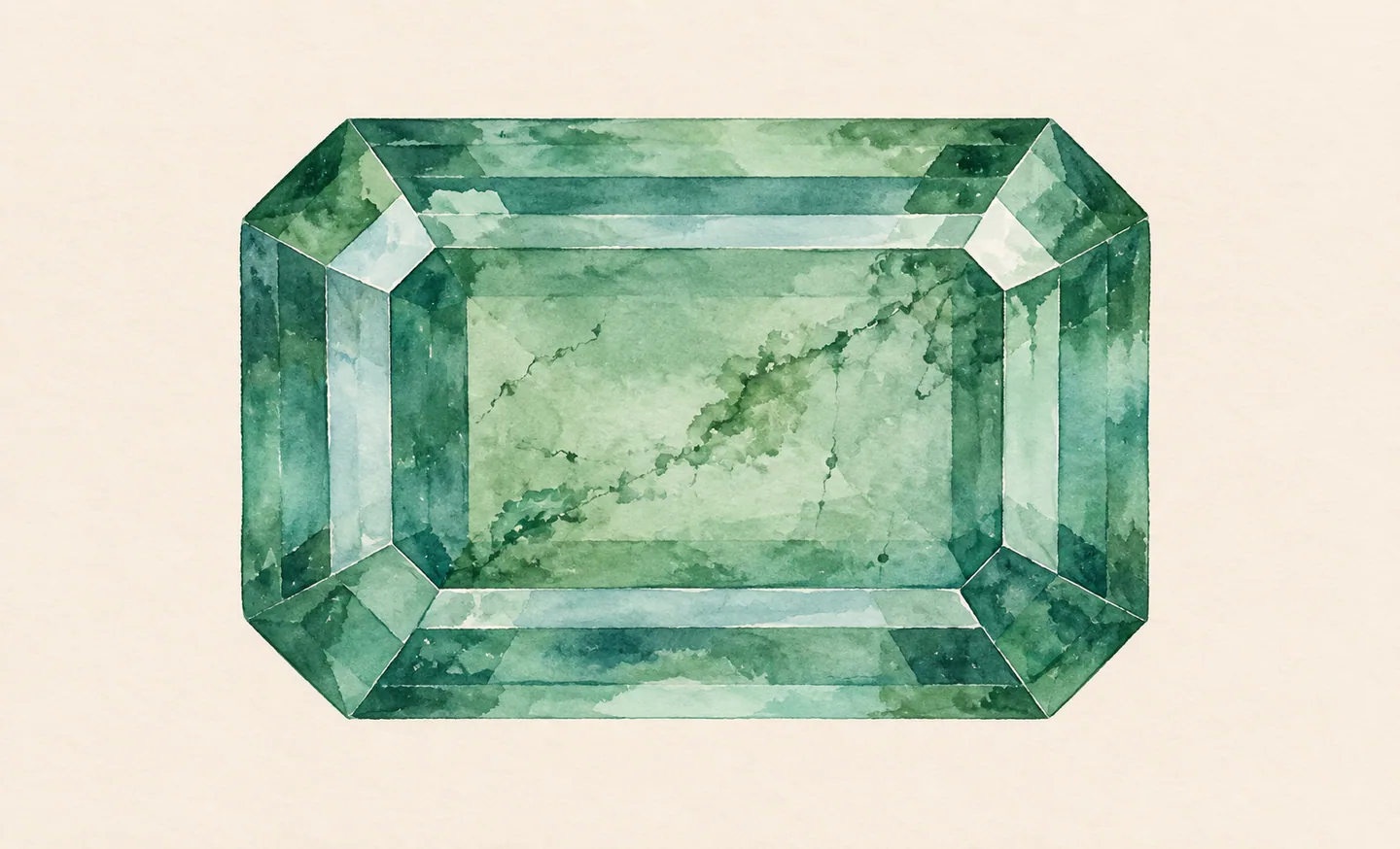 Watercolour green step-cut form with a few subtle irregular internal traces.