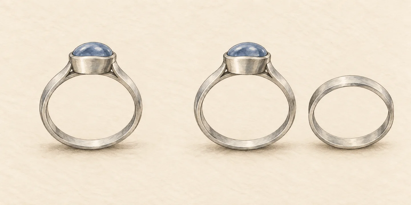 A painted raised ring alone is compared with the same ring beside a separate plain band, with an illustrative gap.