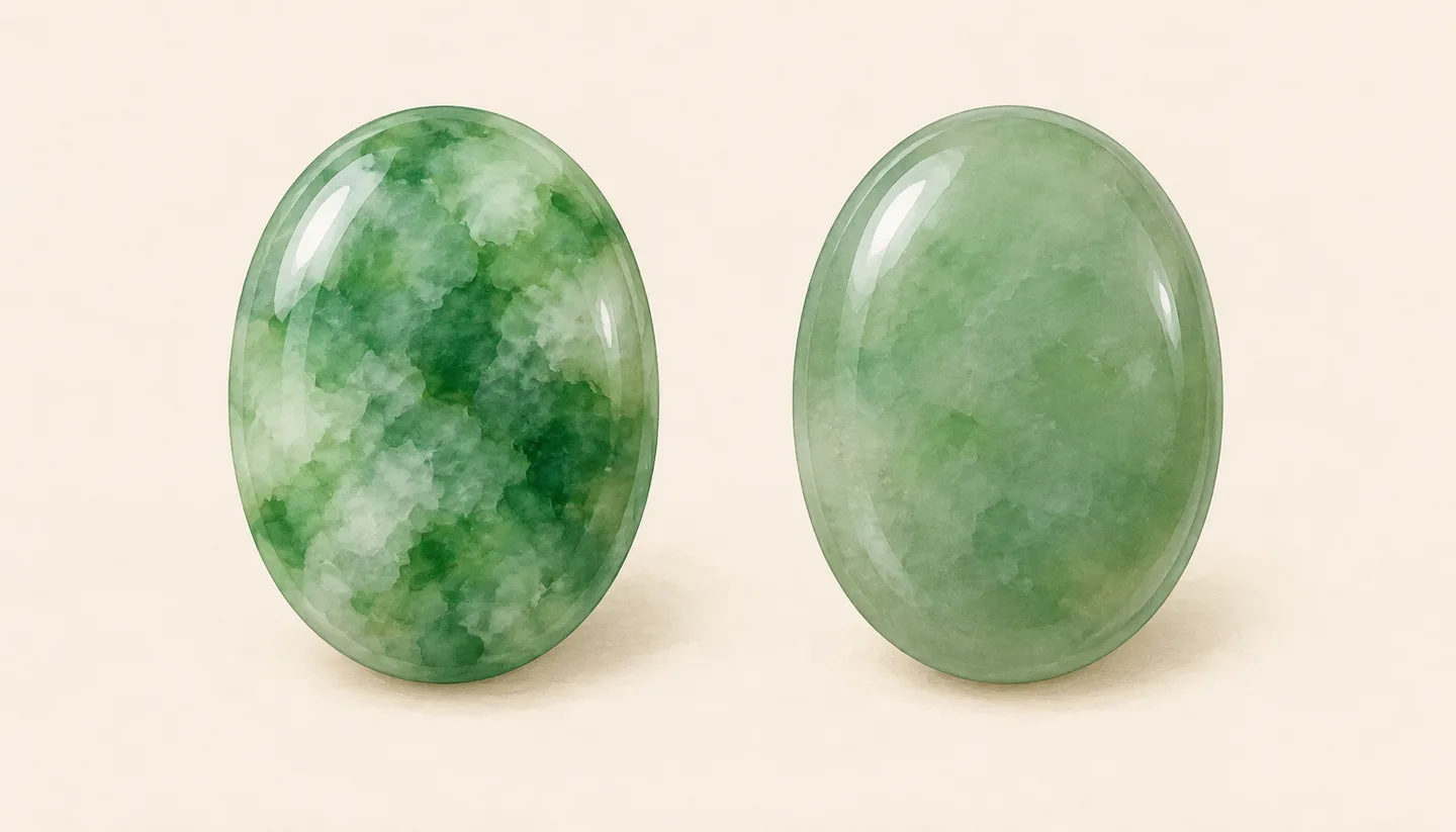 Two illustrated green domed stones, one mottled and one more uniform.