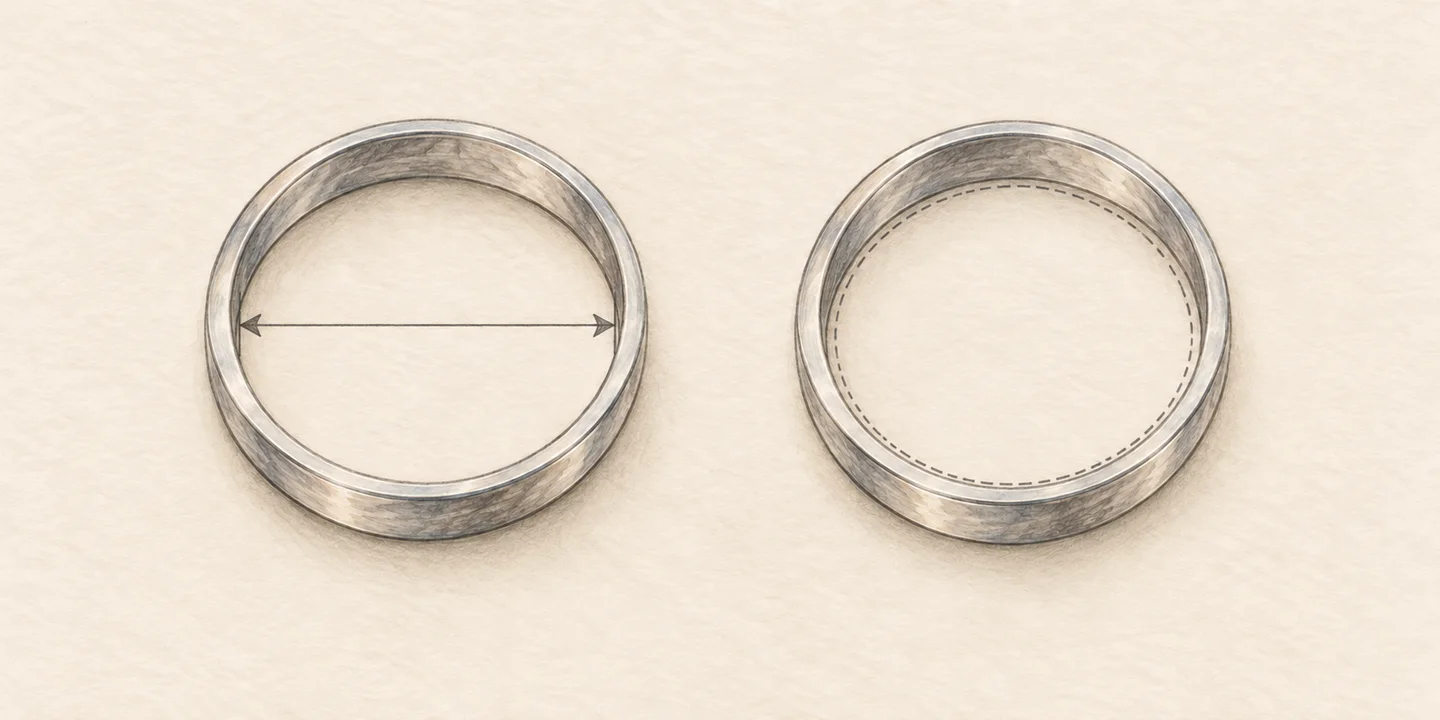 Two pencil studies of the same ring, marking its inner diameter and the circumference of that same interior opening.