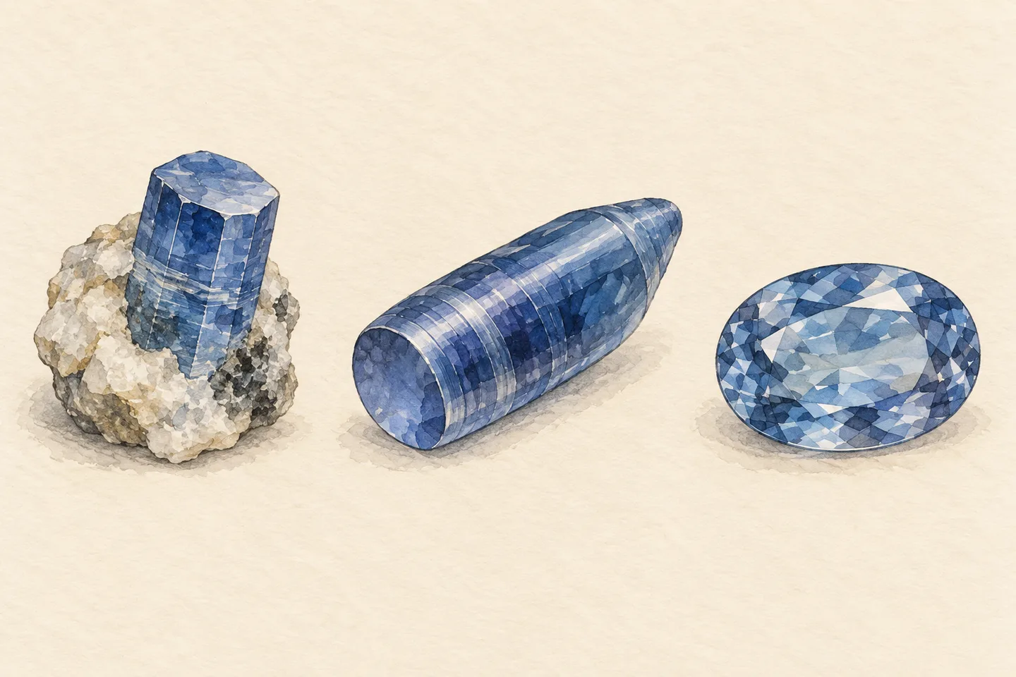 Identity and formation. Natural sapphire, Synthetic sapphire, Glass lookalike.
