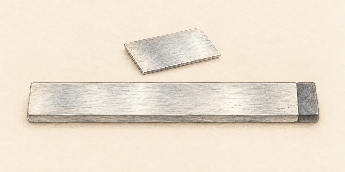 Pencil and watercolor silver study with a composition strip divided into a large silver fraction and a narrow other-metals fraction.