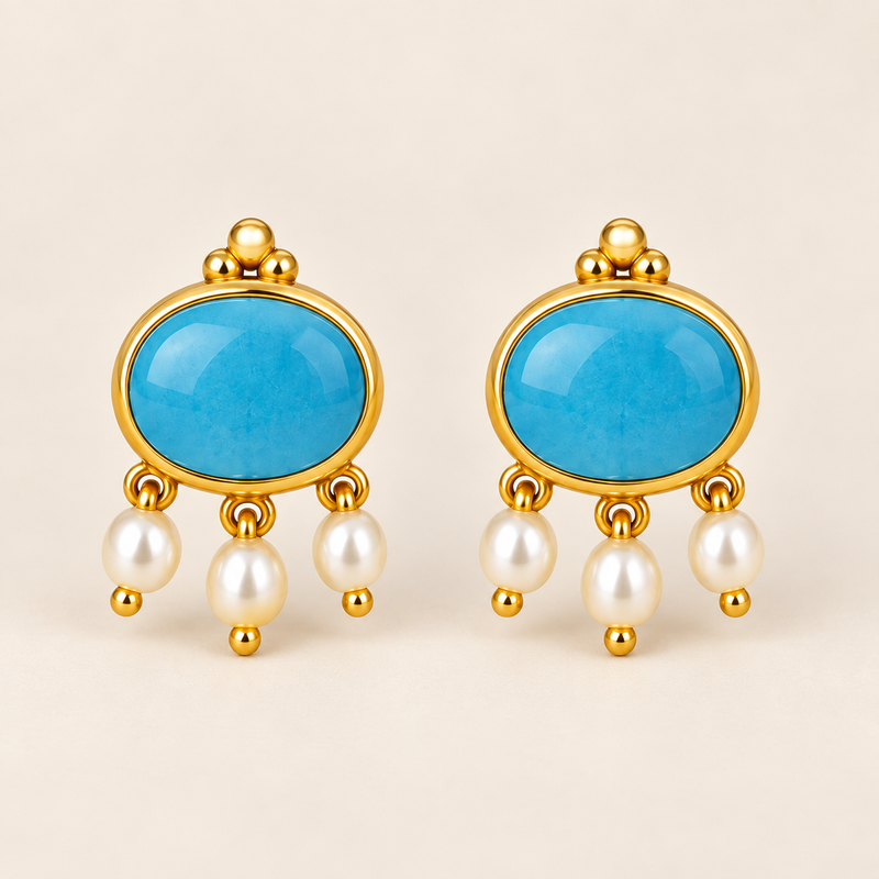 Ocean Pearl turquoise and rounded pearl earrings