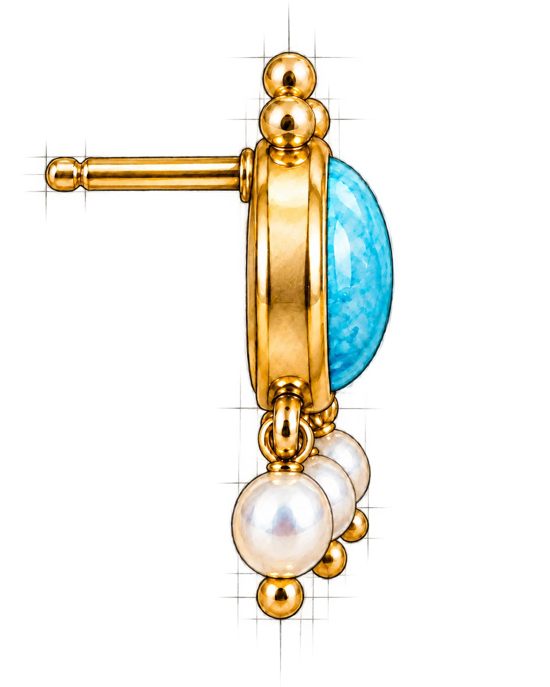 Original side illustration of Ocean Pearl, showing its stud stem and rounded pearl drops.