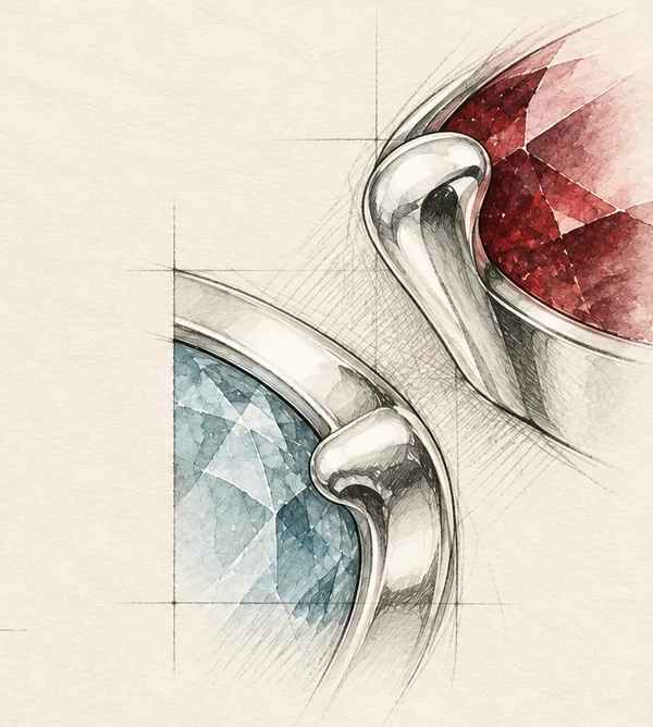 Illustrative silverwork drawing for Garnet Sky; unrevealed jewellery concealed